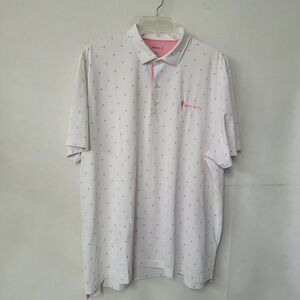 johnnie-O Shirt Mens XXL White Pink Print Paynes Valley Short Sleeve Polo Golf